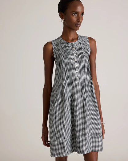 100% European Linen Sleeveless Swing Dress - XS / Classic Mini Gingham
