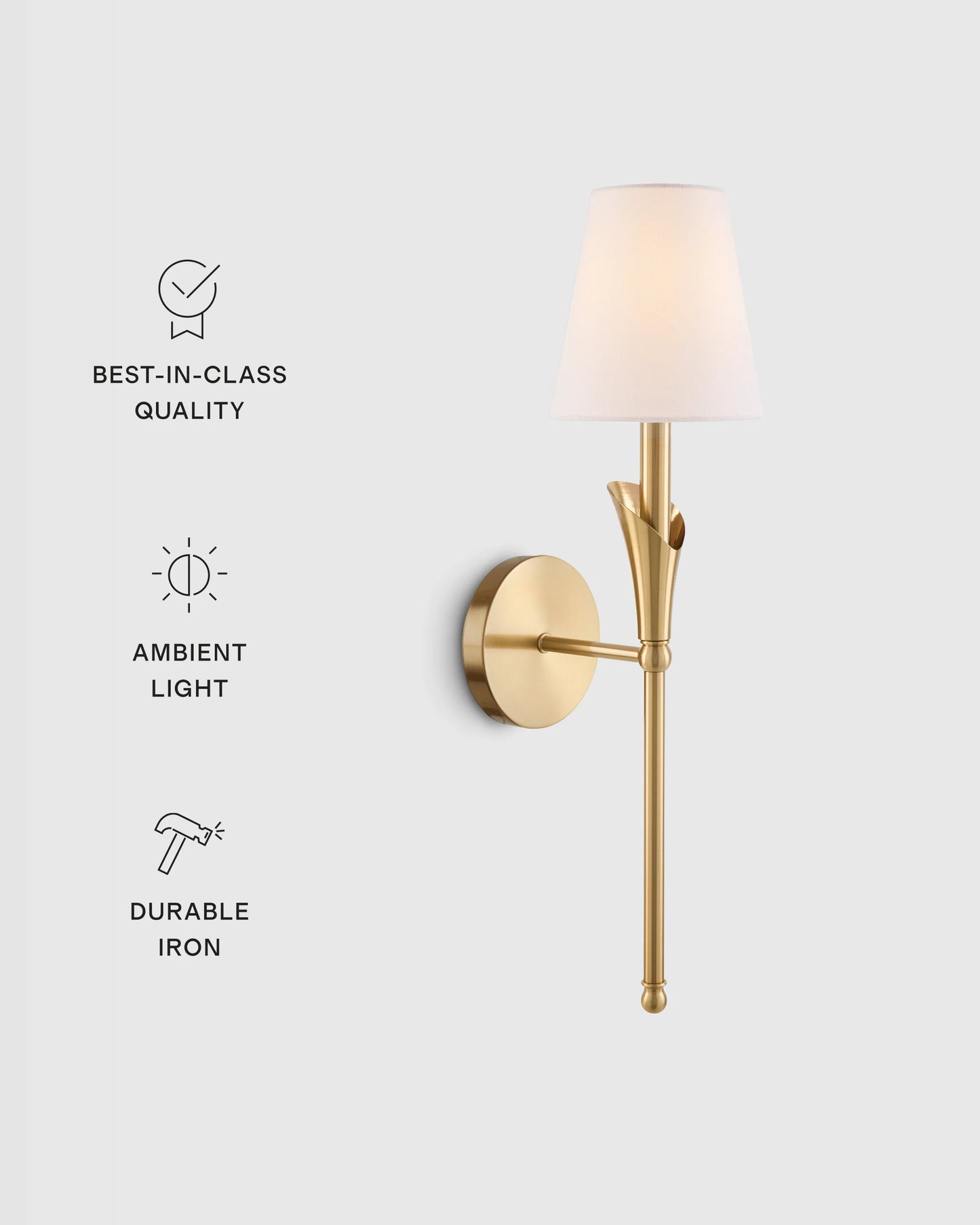 Flora Iron Sconce with Linen Shade - One Size / Brass