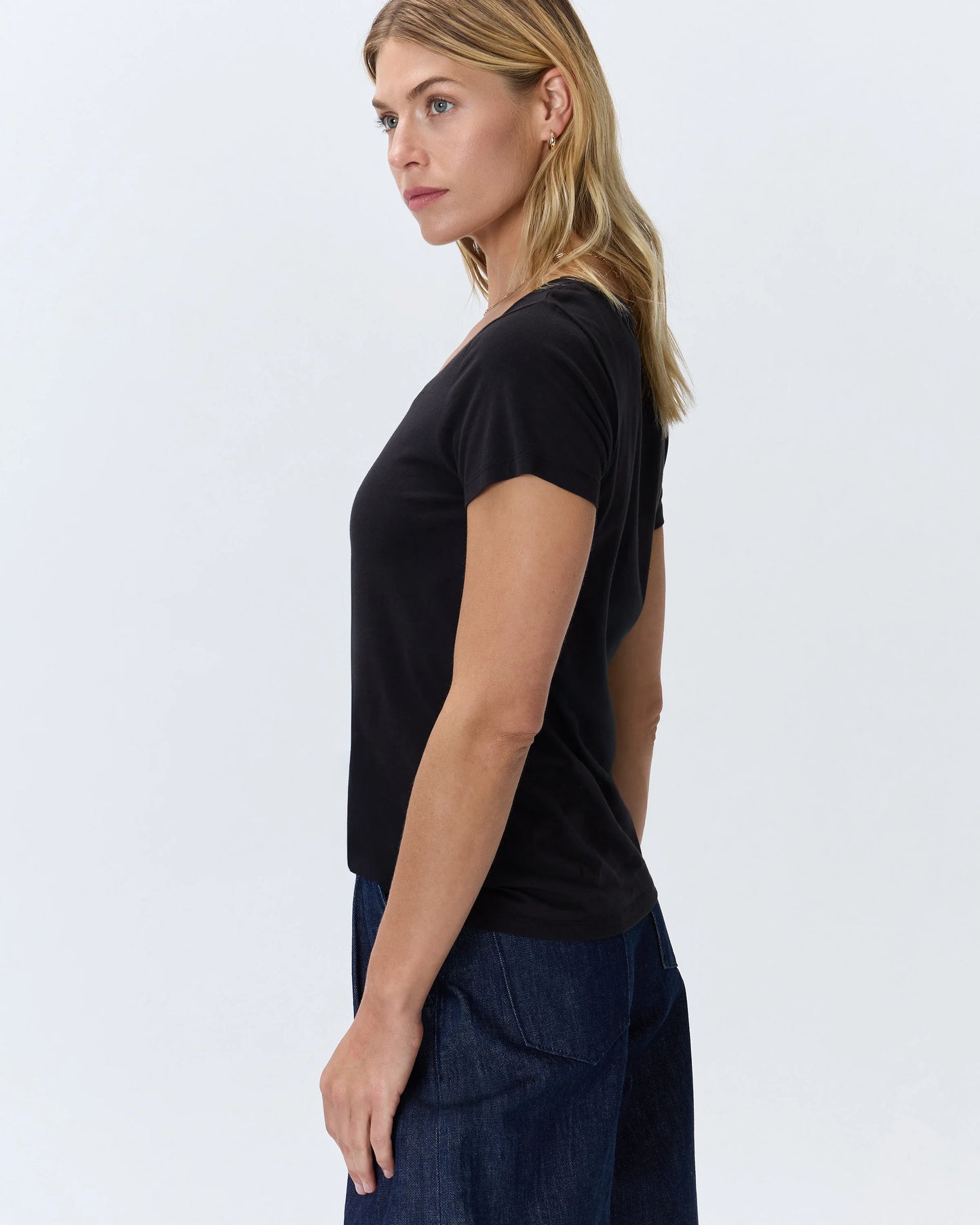 Cotton Modal Scoop Neck Tee - XS / Navy