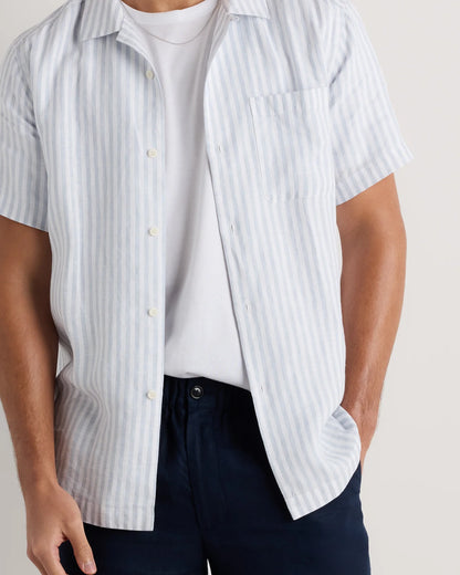 100% European Linen Camp Shirt - XS / Sky Blue Mariner Stripe
