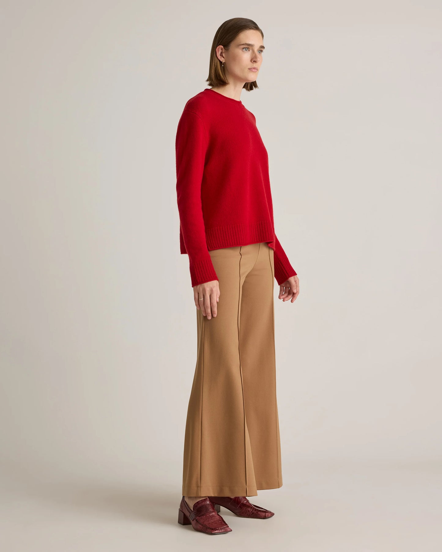 Mongolian Cashmere Boxy Crewneck Sweater - XS / Faded Denim/Brown/Ivory Variegated Stripe