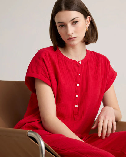 100% Organic Cotton Gauze Roll Sleeve Shirt - XS / Spiced Orange