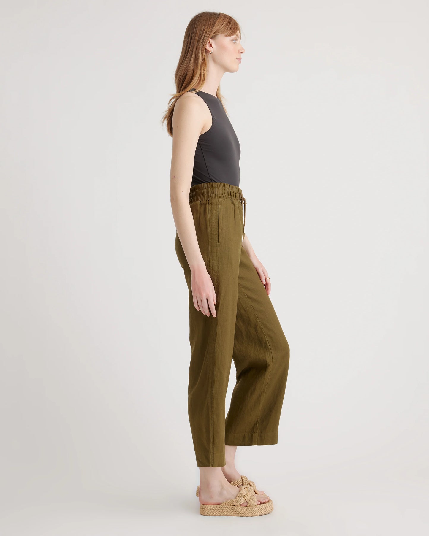 100% European Linen Wide Leg Pants - XS / Bayberry Olive