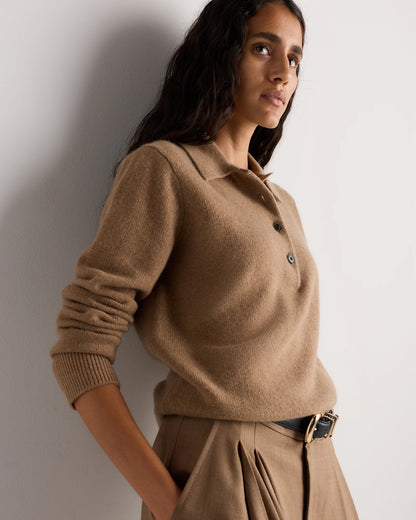 Mongolian Cashmere Button Polo Sweater - XS / Black