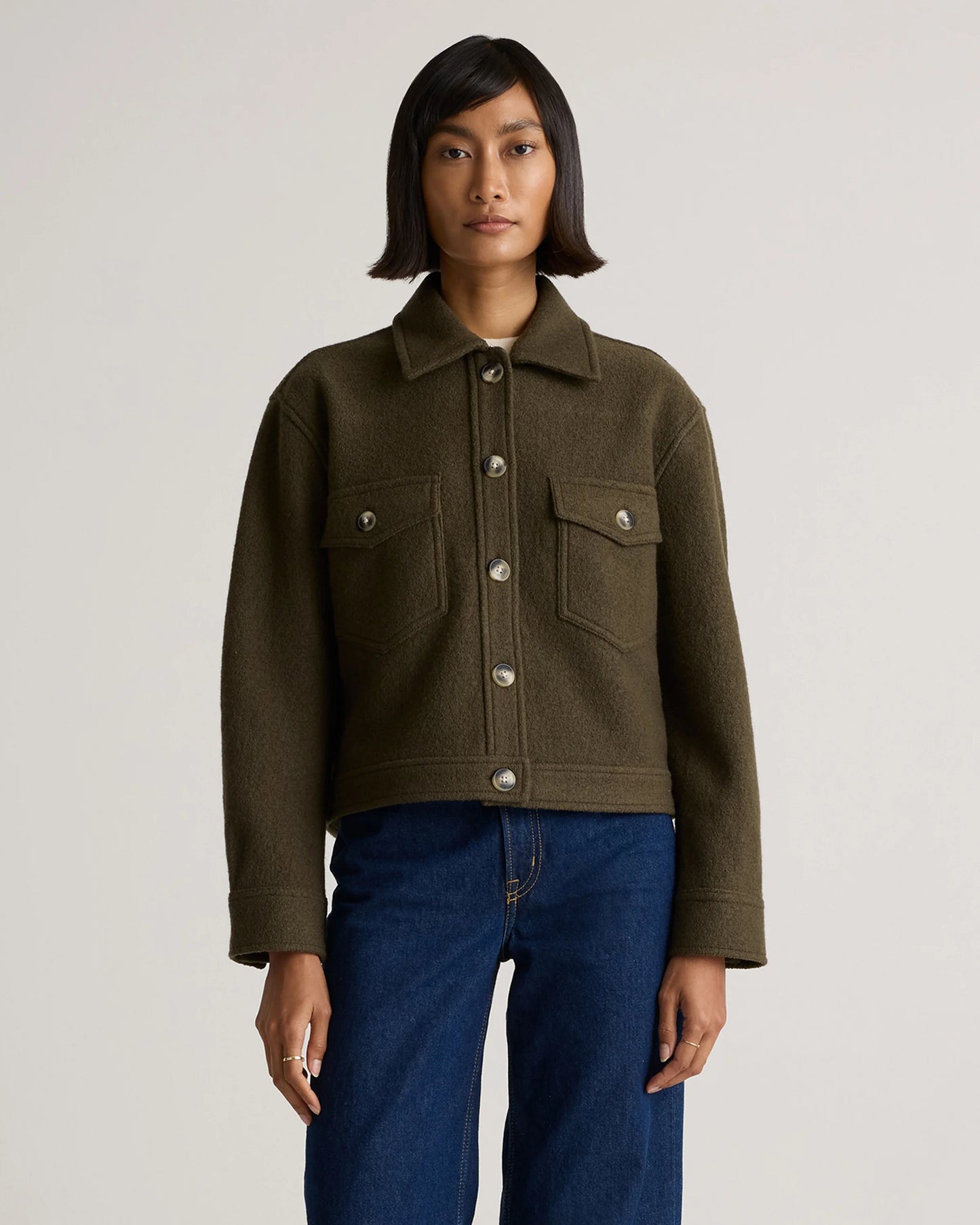 100% Merino Wool Cropped Shirt Jacket - XS / Mulled Wine