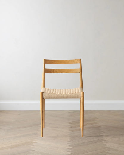 Solid Oak Dining Chair with Paper Cord Seat (Set of 2) - Set of 2 / Light Oak
