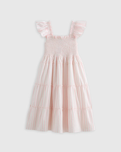 100% Organic Cotton Poplin Smocked Dress - 6 / Apricot Ditsy Floral