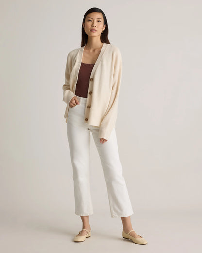 Mongolian Cashmere Fisherman Boxy Cropped Cardigan Sweater - XS / Faded Denim