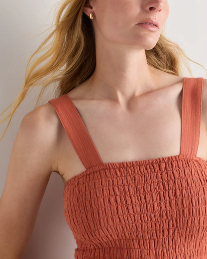 100% Organic Cotton Gauze Smocked Wide Leg Jumpsuit - XS / Spiced Orange