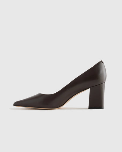Italian Leather 65mm Block Heel Pump - 5 / Coffee Bean