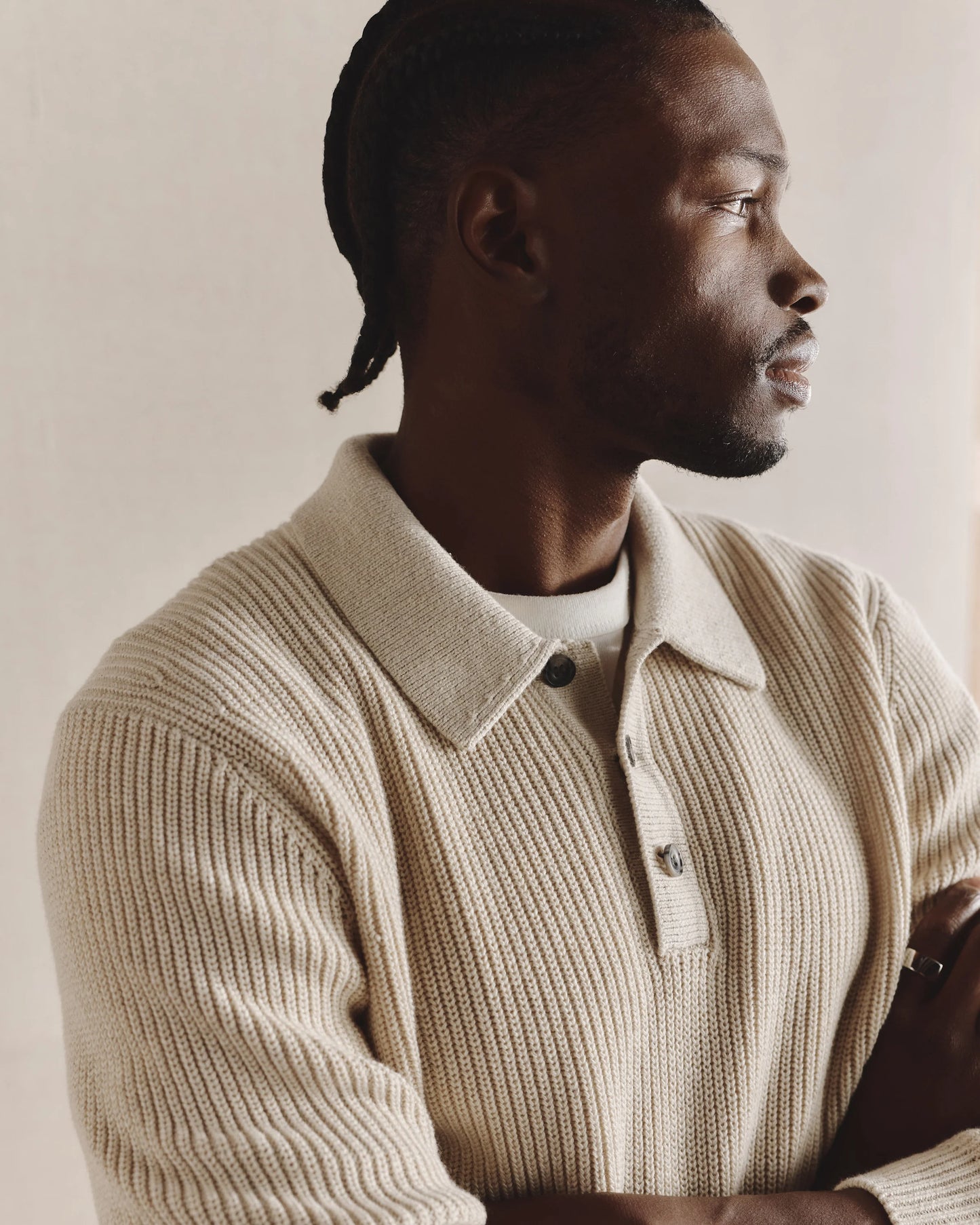 100% Organic Cotton Ribbed Polo Sweater - XS / Mid Heather Grey