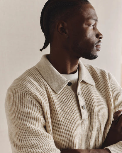 100% Organic Cotton Ribbed Polo Sweater - XS / Mid Heather Grey