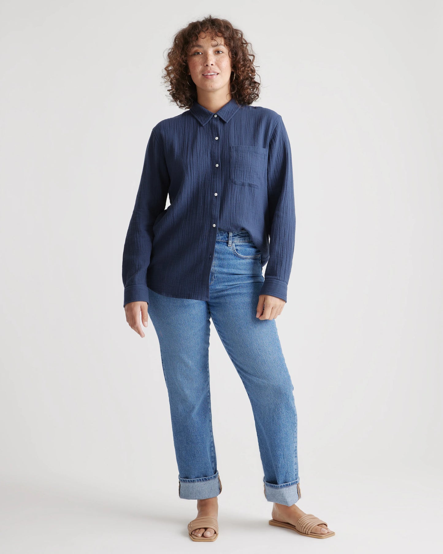 100% Organic Cotton Gauze Long Sleeve Shirt - XS / Khaki Gingham