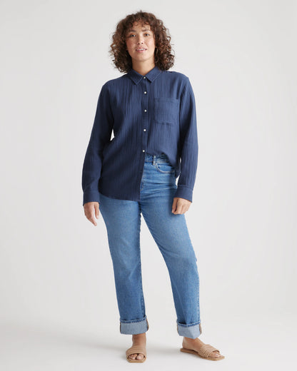 100% Organic Cotton Gauze Long Sleeve Shirt - XS / Khaki Gingham