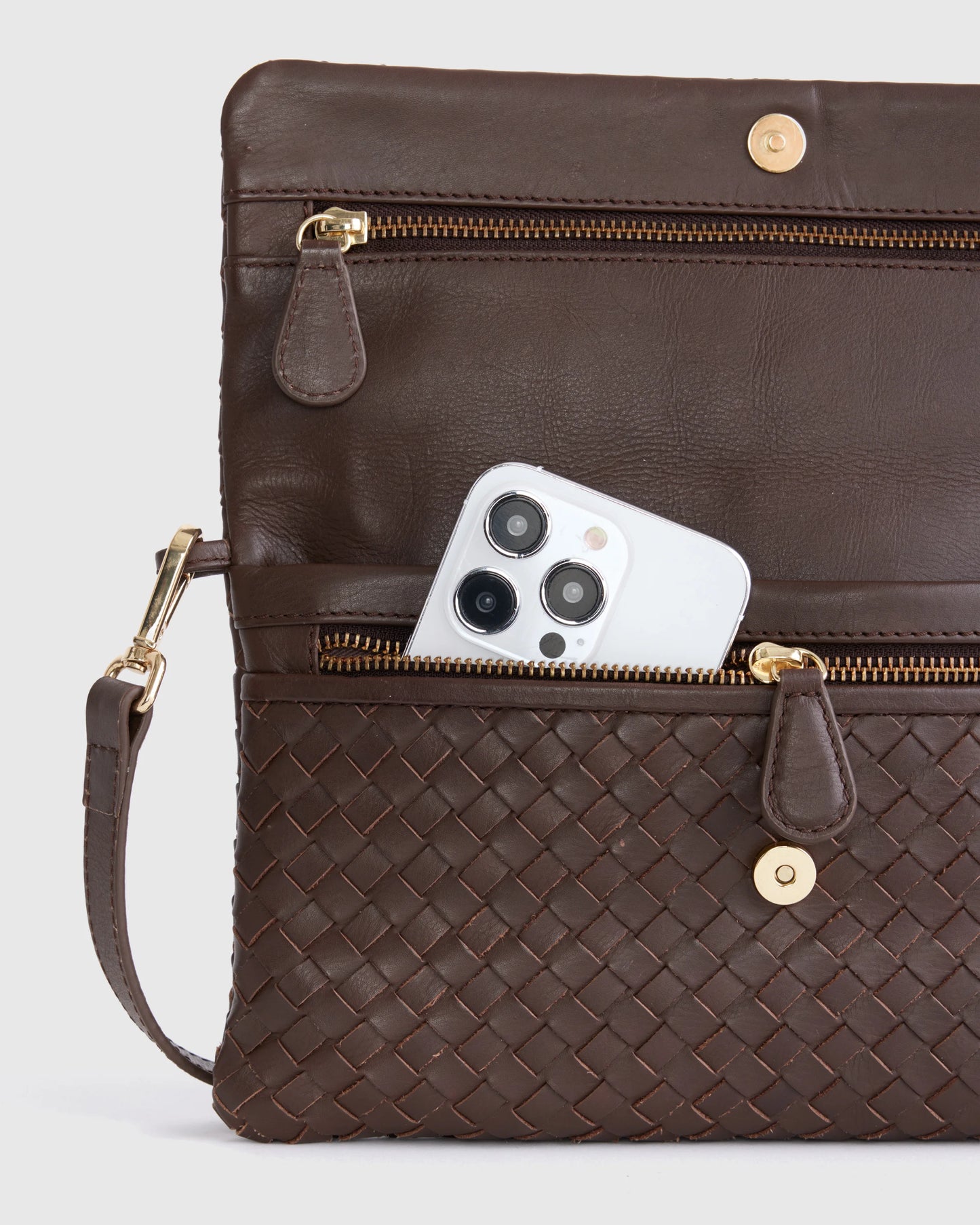 Italian Leather Handwoven Convertible Clutch - One Size / Cognac