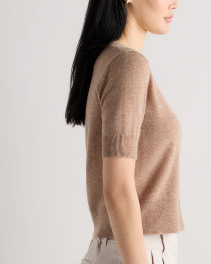 Mongolian Cashmere Short Sleeve Cardigan - XS / Oatmeal