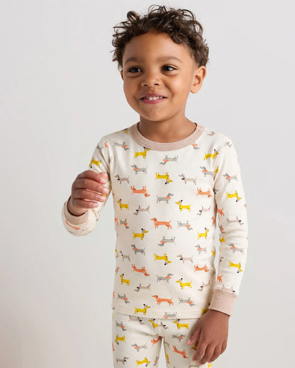 100% Organic Cotton Long Sleeve and Pant Pajama Set - 2T / Navy Stripe