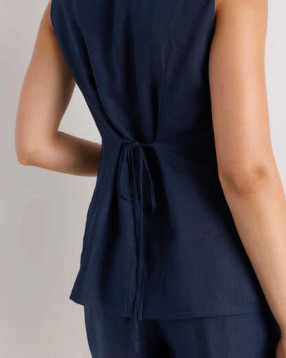 100% European Linen Longline Vest - XS / Taupe Brown Chambray