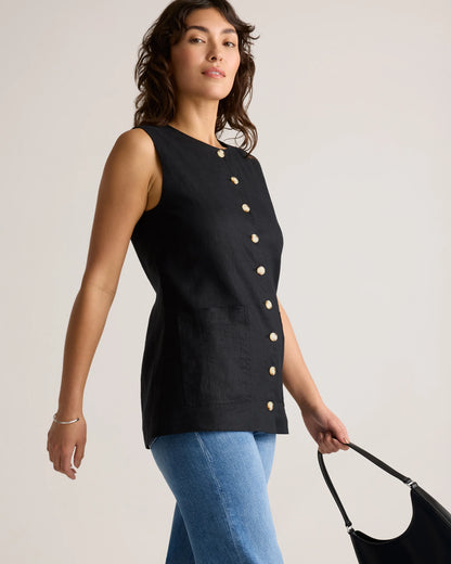 100% European Linen Longline Vest - XS / Taupe Brown Chambray