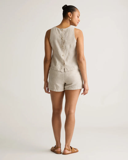 100% European Linen Shorts - XS / Taupe Brown Gingham
