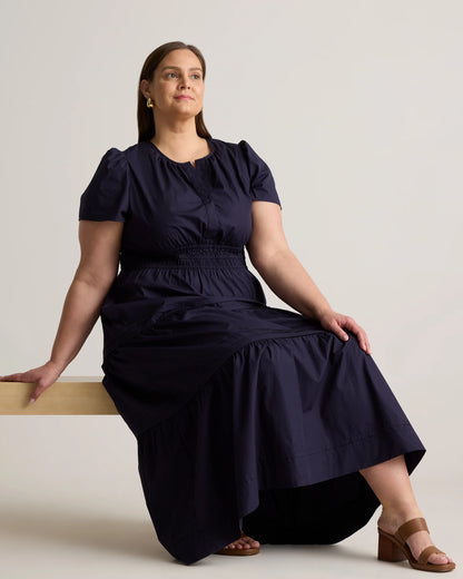 100% Organic Cotton Poplin Tiered Maxi Dress - 1X / Ocean Green