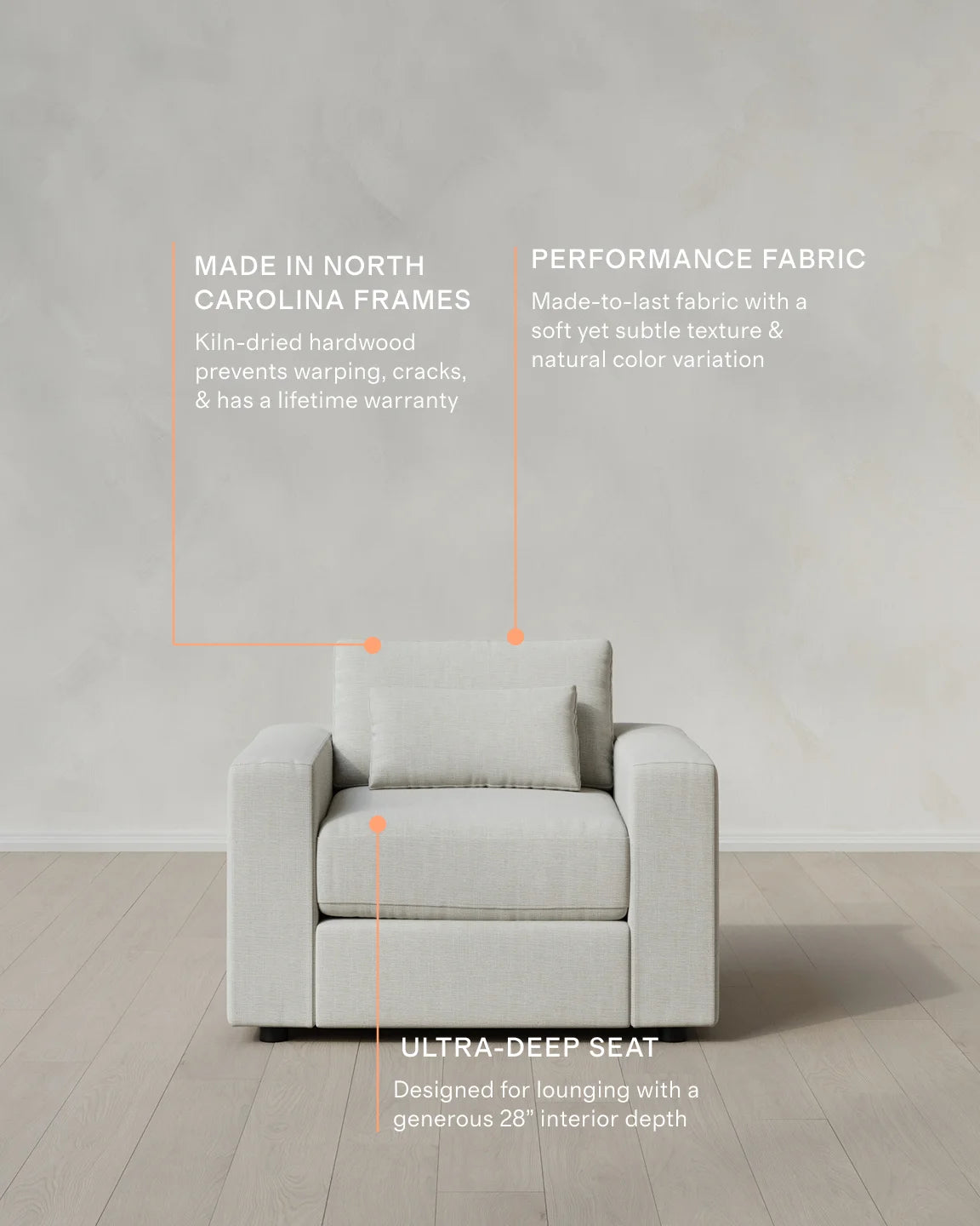 Ashford Deep Seat Chair and a Half in Performance Chenille Linen Blend - 46" / Snow
