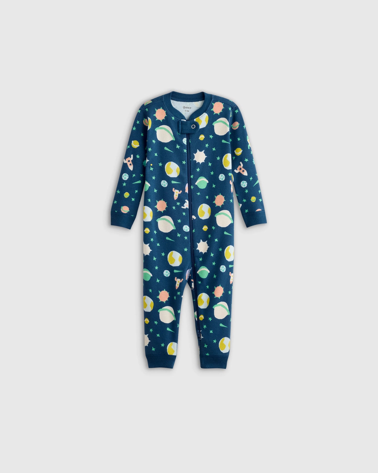 100% Organic Cotton One Piece Pajama - 0-3M / Navy Stripe