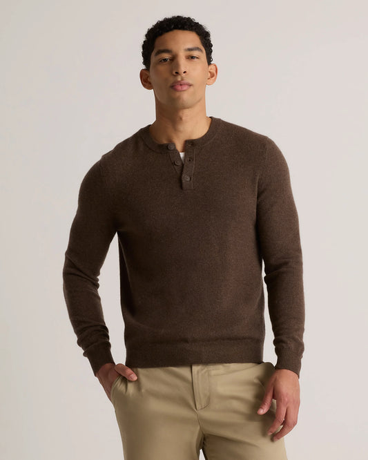 Mongolian Cashmere Henley Sweater - S / Brown