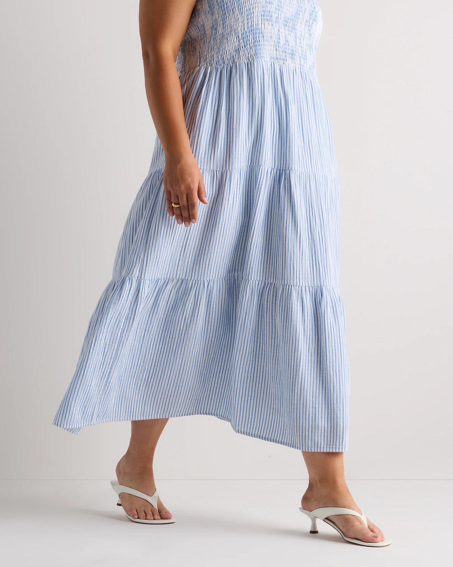 100% Organic Cotton Gauze Smocked Sleeveless Maxi Dress - 1X / Ocean Breeze