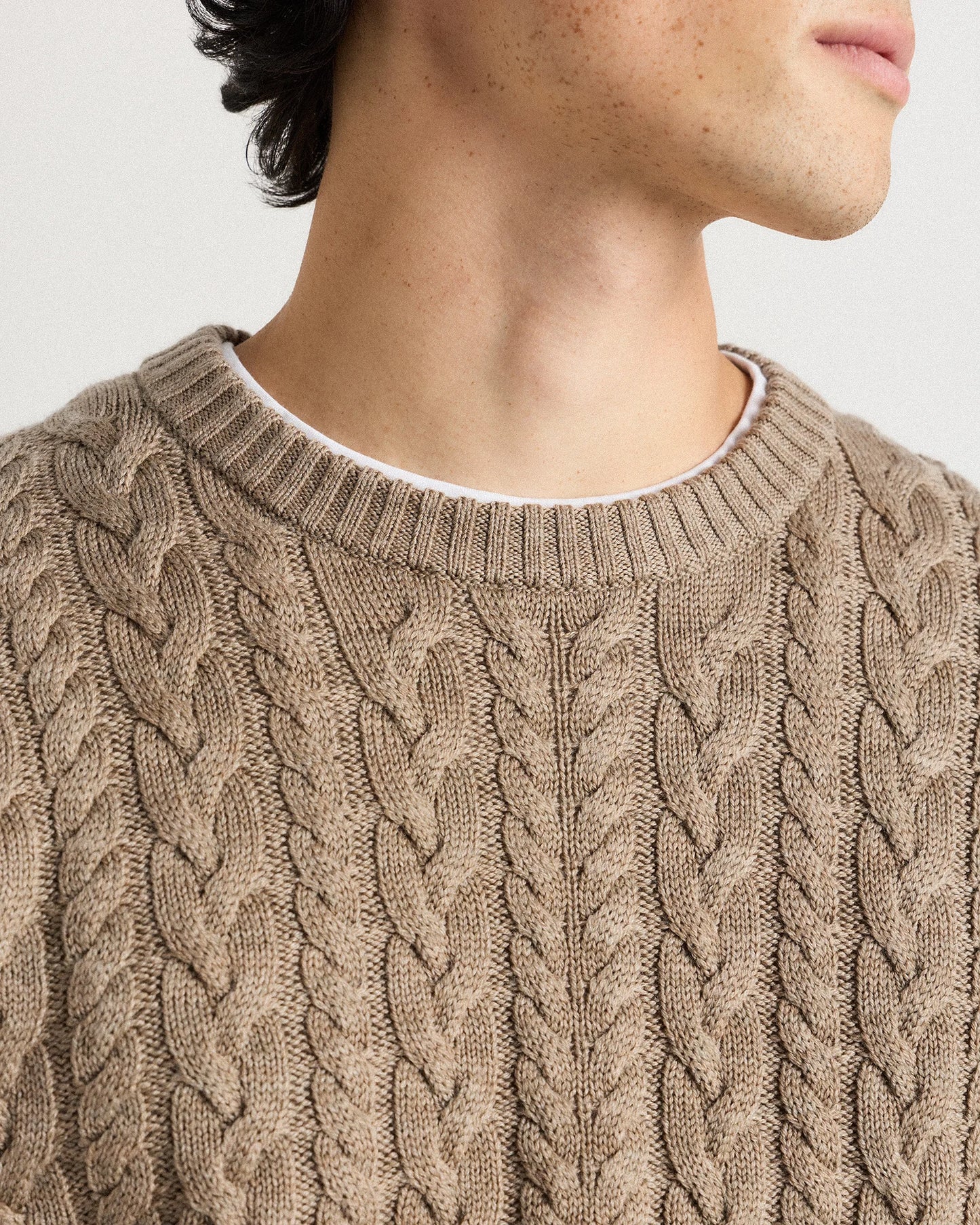 Australian Merino Wool Cable Crewneck Sweater - S / Heather Grey