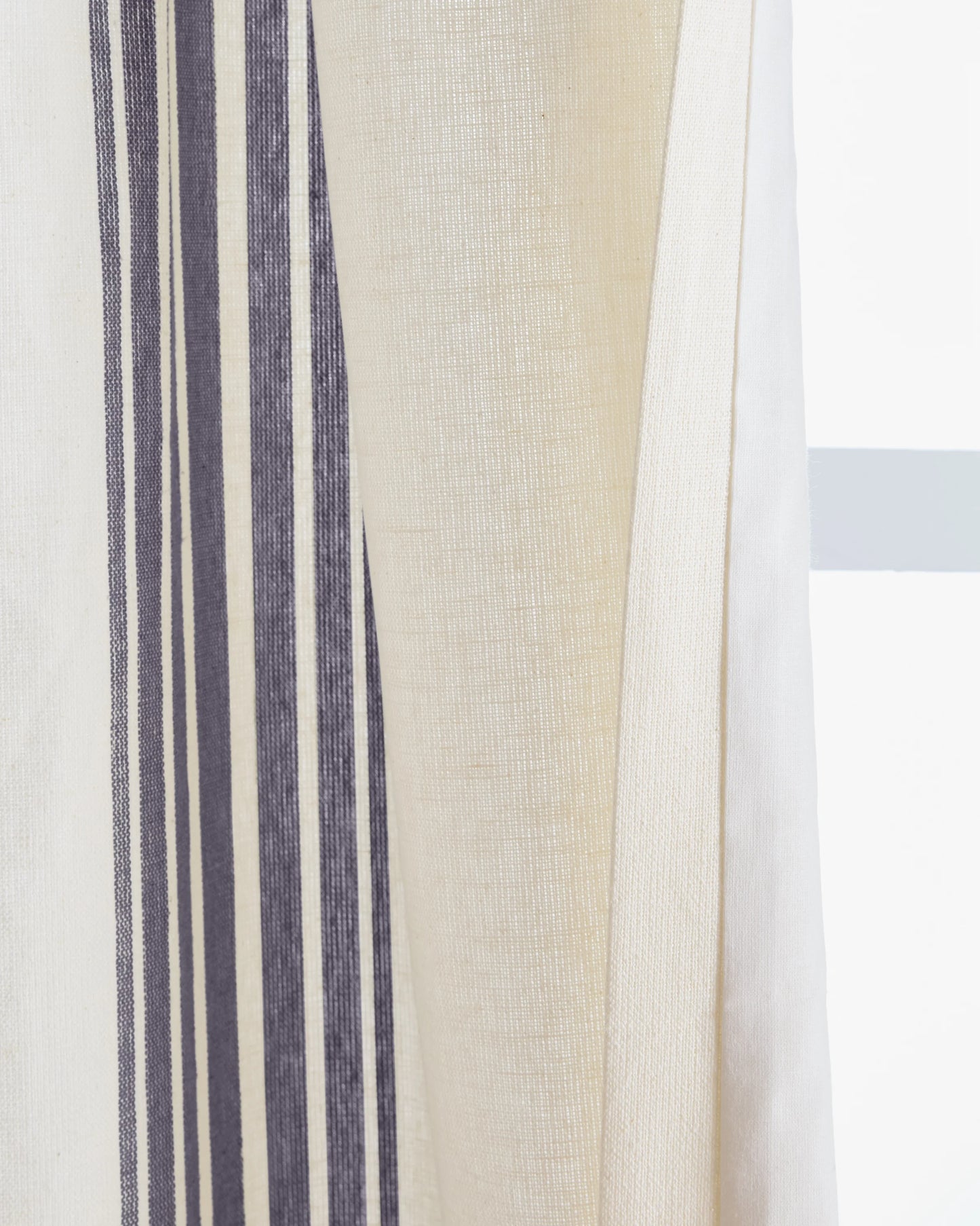 Coastal Stripe Linen Cotton Curtain - Single Panel - 48x84 / Ivory/Fog