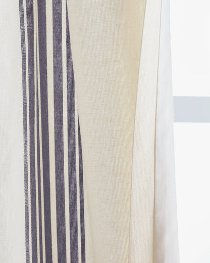 Coastal Stripe Linen Cotton Curtain - Single Panel - 48x84 / Ivory/Fog