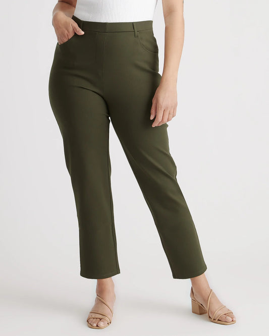 Ultra-Stretch Ponte Straight Leg 4-Pocket Pants - XS / Olive