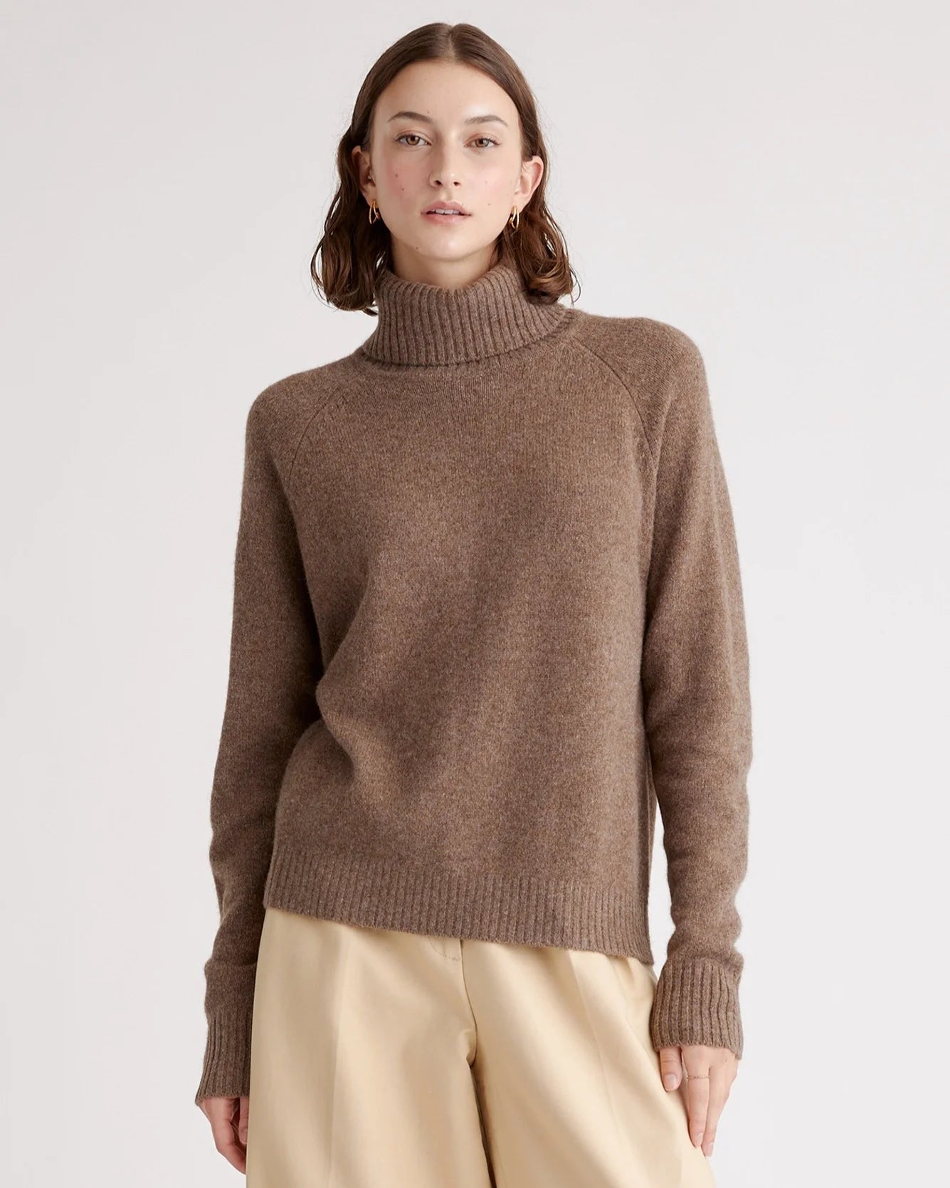 100% Yak Wool Turtleneck Sweater - XS / Heather Brown