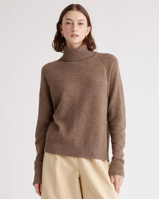100% Yak Wool Turtleneck Sweater - XS / Heather Brown
