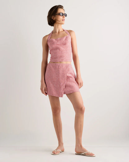 100% European Linen Skort - XS / Classic Mini Gingham