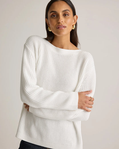 100% Organic Cotton Fisherman Boatneck Sweater - XS / Navy