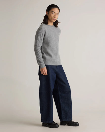 Mongolian Cashmere Fisherman Crewneck Sweater - S / Navy Marl