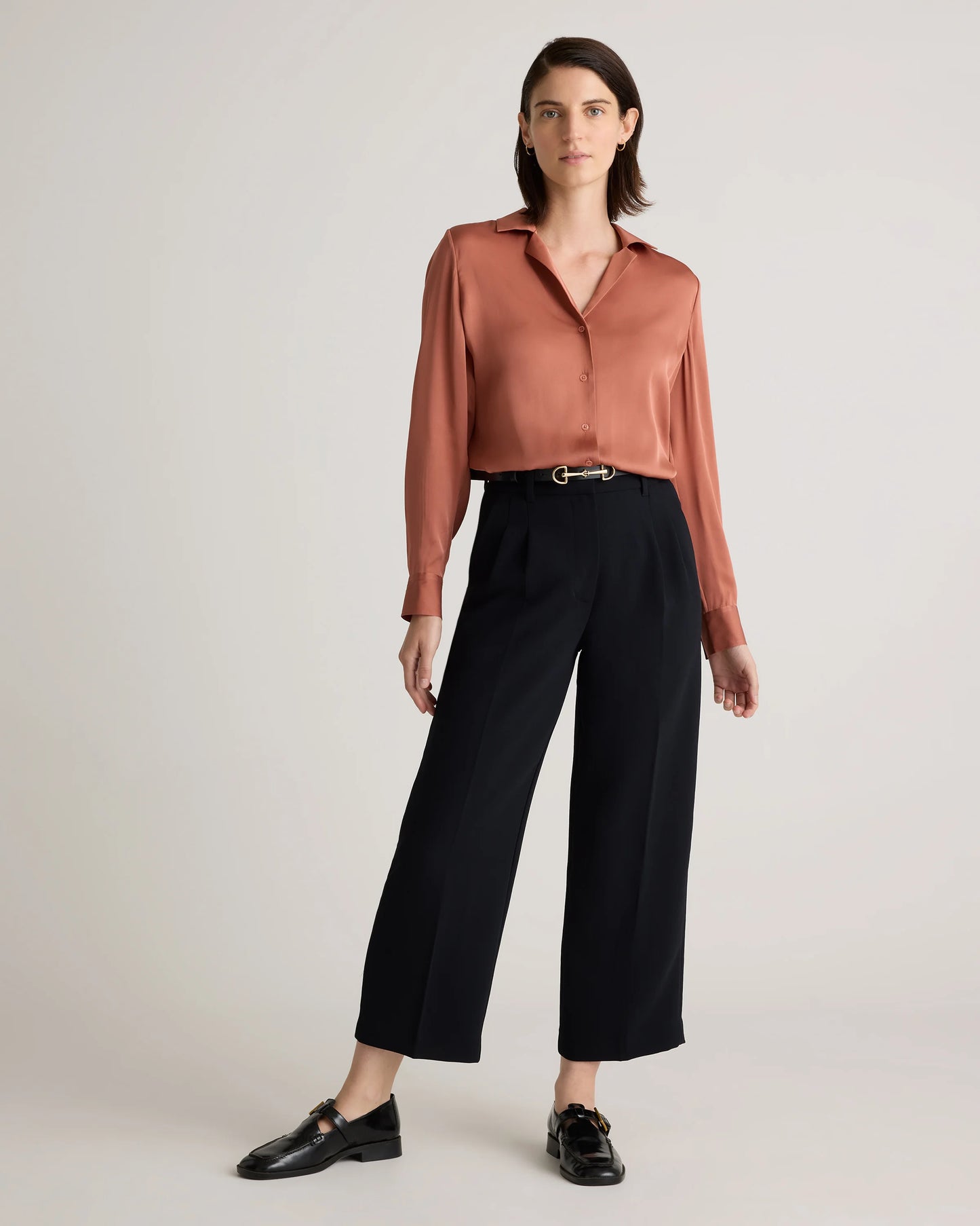 Washable Stretch Silk Notch Collar Blouse - XS / Moonstone Blue