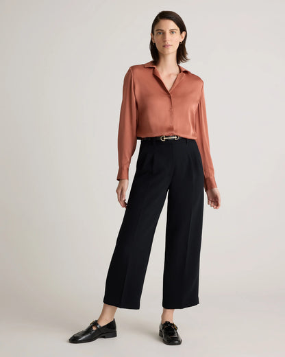 Washable Stretch Silk Notch Collar Blouse - XS / Moonstone Blue