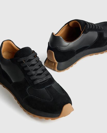 Italian Leather and Suede Retro Runner - 7 / Dark Navy