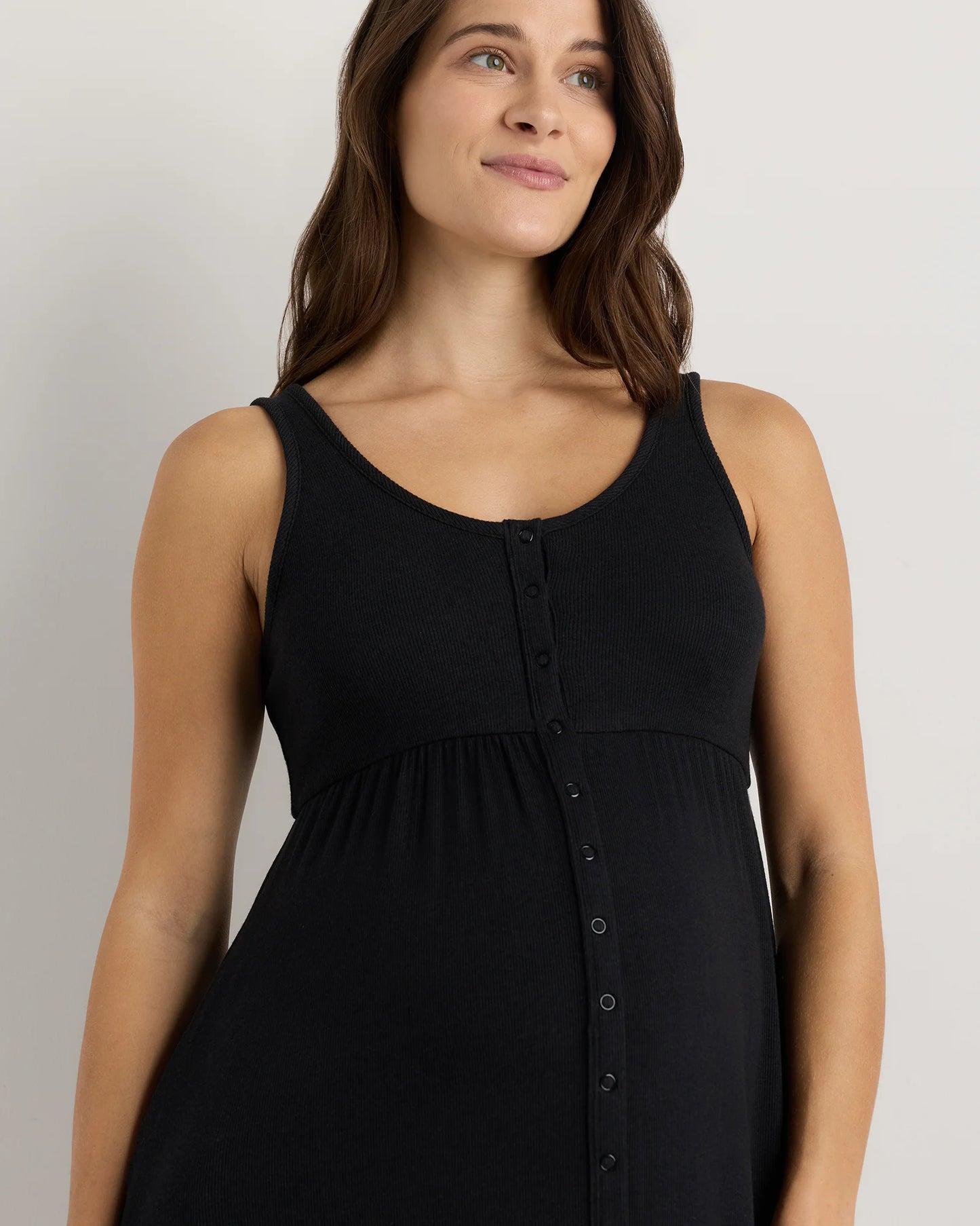 Bamboo Maternity Sleeveless Button Front Dress - XS / Classic White