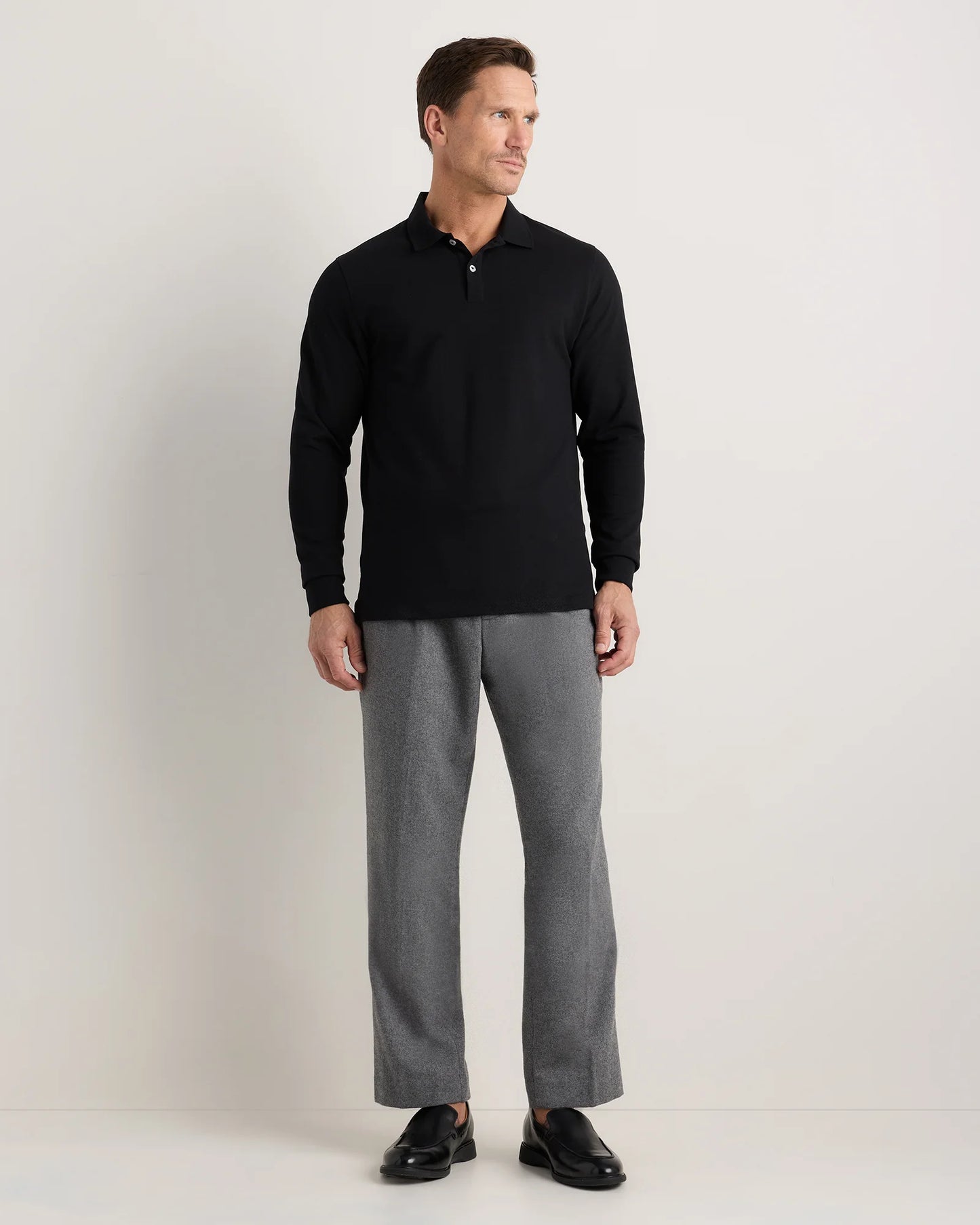Organic Cotton Long Sleeve Pique Polo - S / Black