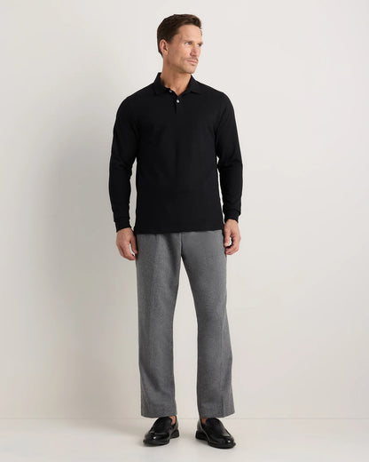 Organic Cotton Long Sleeve Pique Polo - S / Black