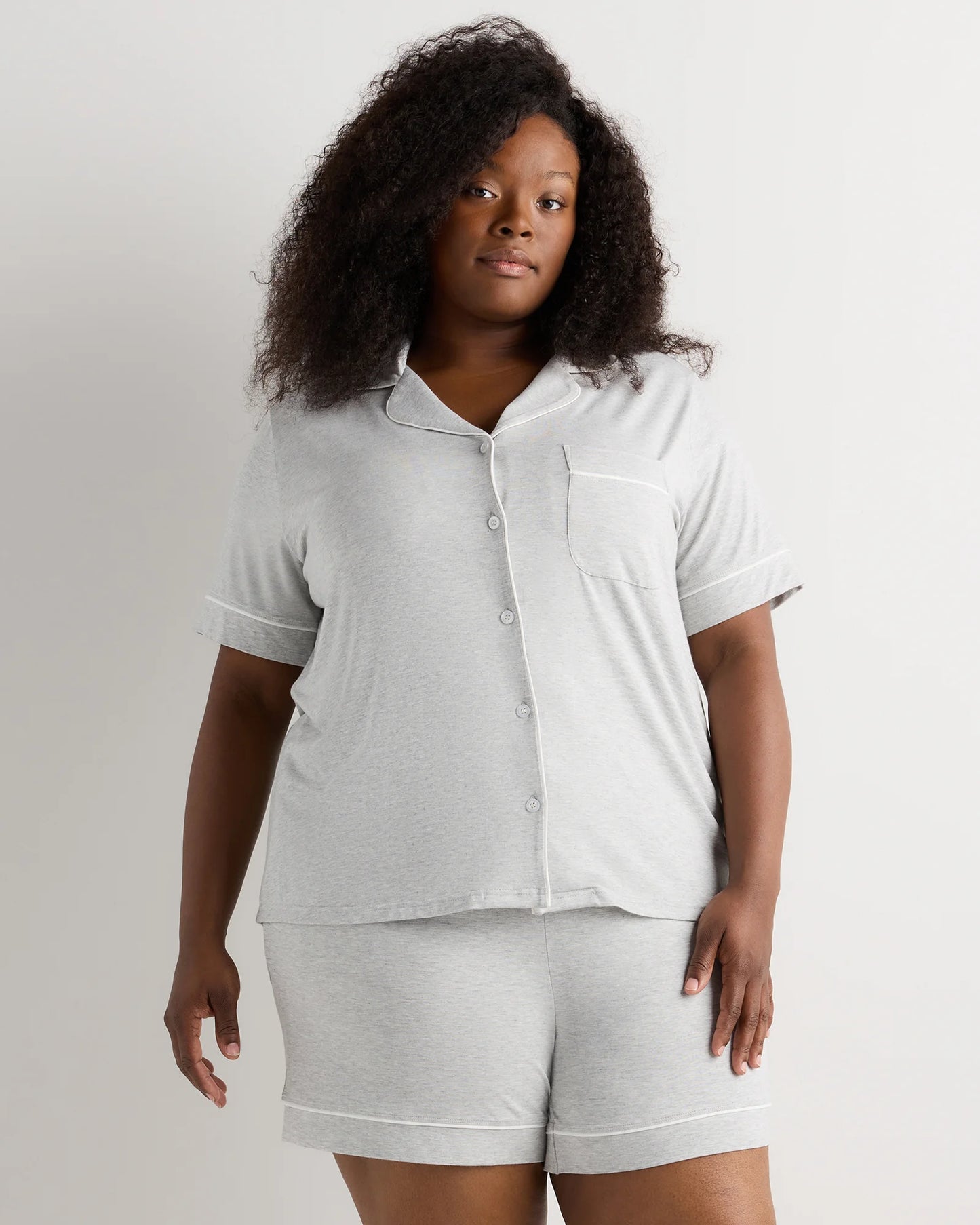 Bamboo Jersey Short Sleeve Pajama Set - 1X / Black
