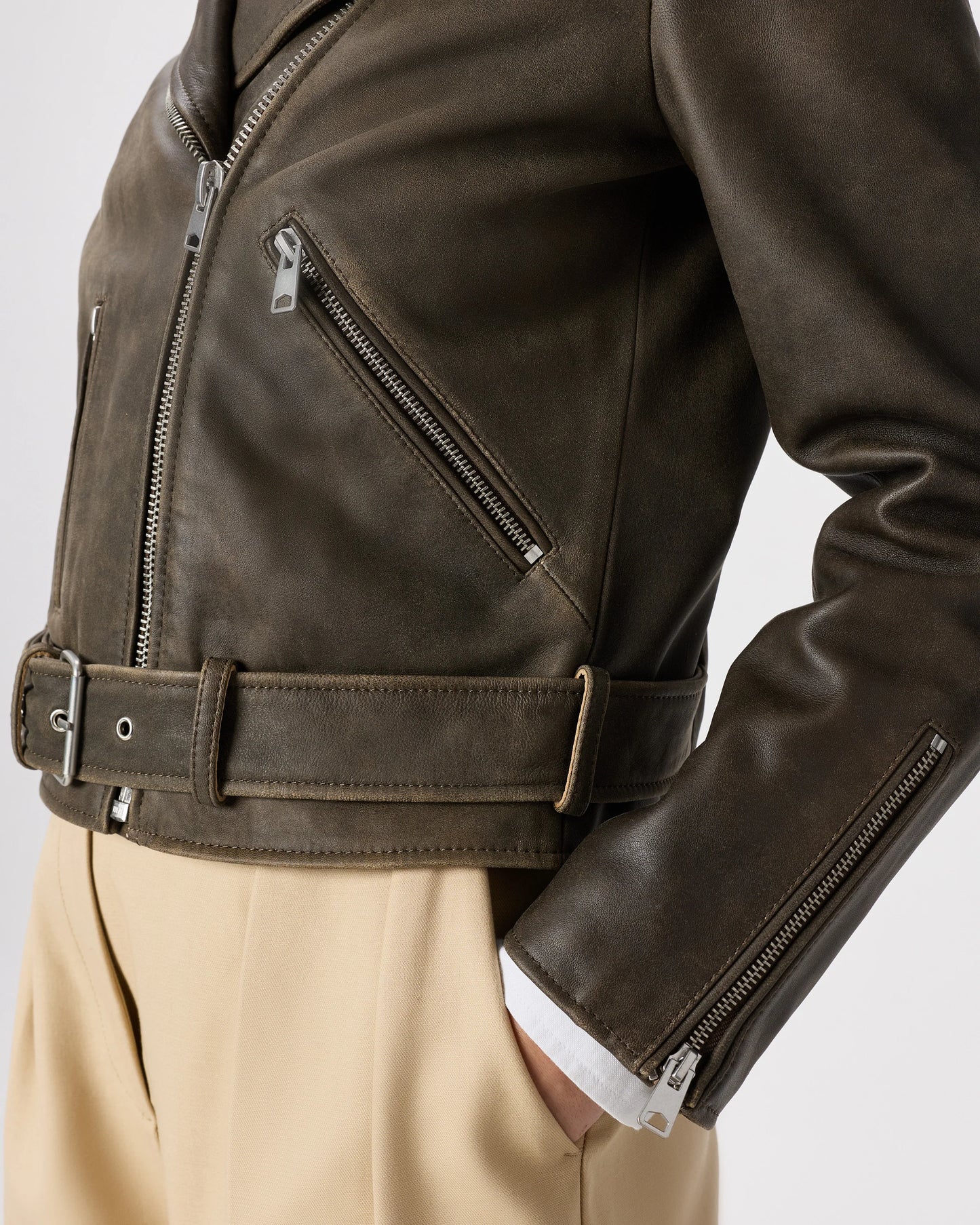 100% Leather Motorcycle Jacket - XS / Cognac