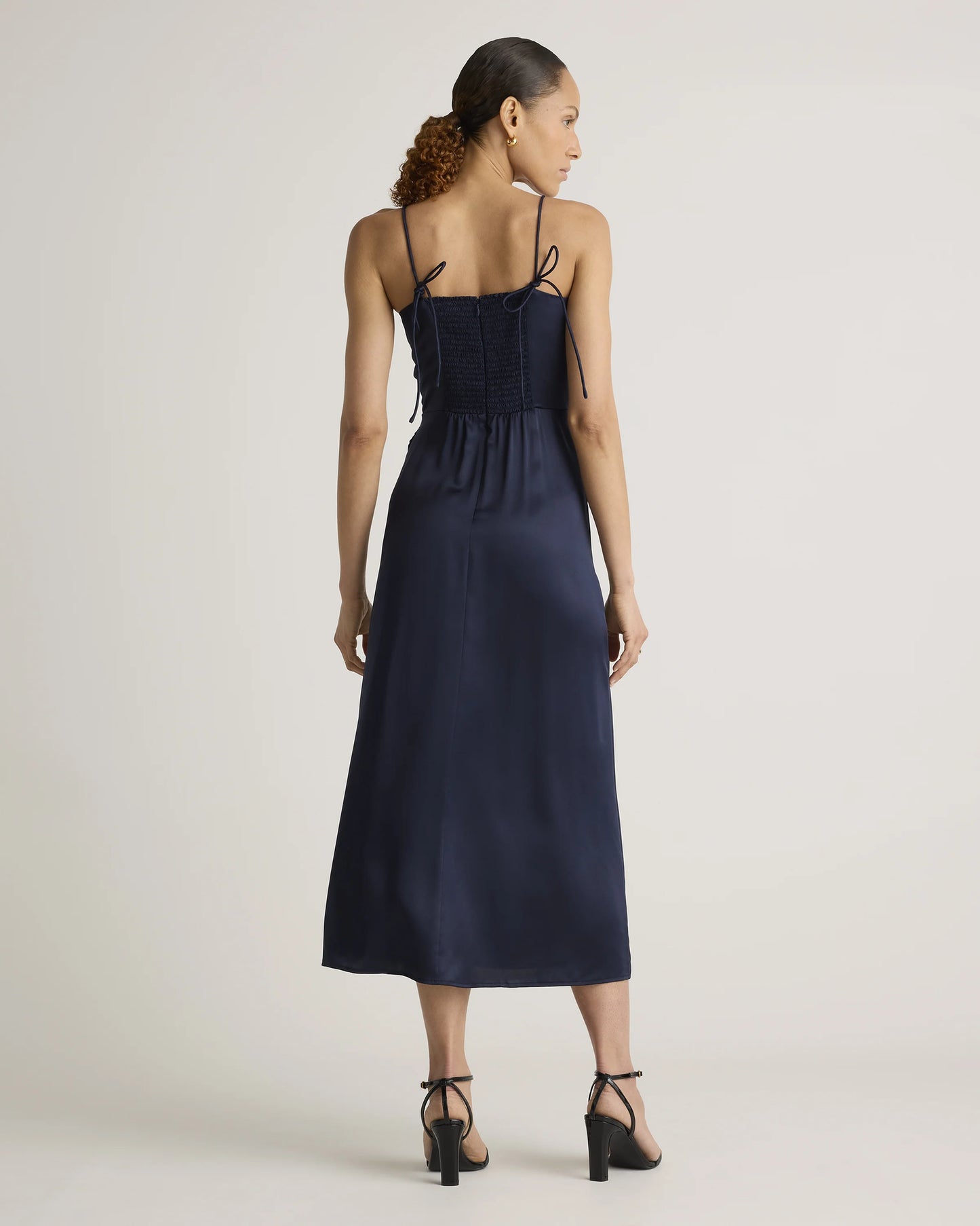 100% Washable Silk Sweetheart Dress - XS / Navy