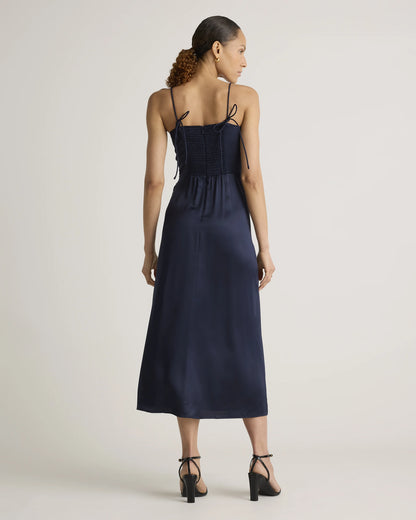 100% Washable Silk Sweetheart Dress - XS / Navy