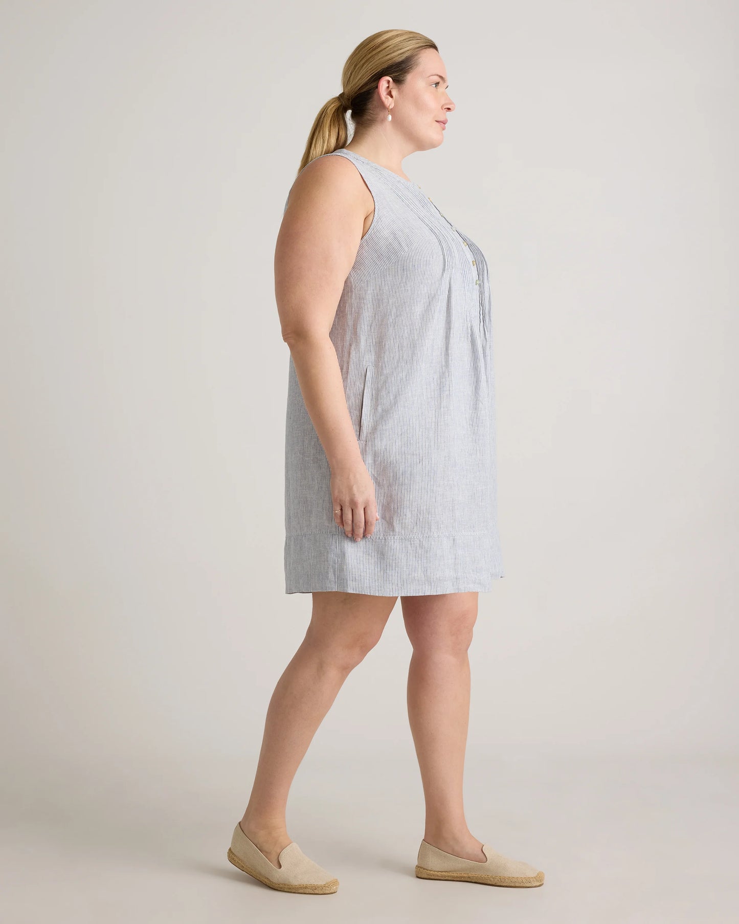 100% European Linen Sleeveless Swing Dress - 1X / Bayberry Olive