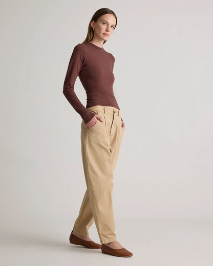 Stretch Cotton Jersey Fitted Long Sleeve T-Shirt - XS / Linen White